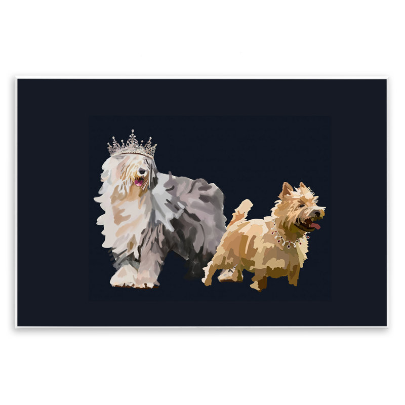 "Dog Duo with Crowns", art mural sur bois par Amelia Noyes, H 10 po x l 15 po