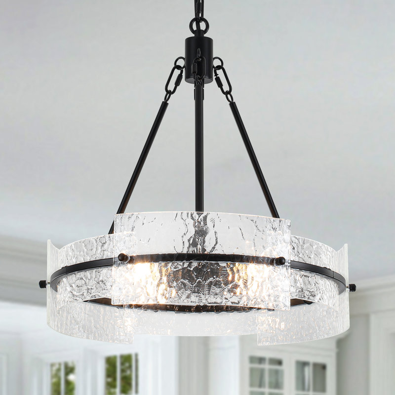Lustre de ferme moderne à 4 lumières à abat-jour en verre à intensité variable
