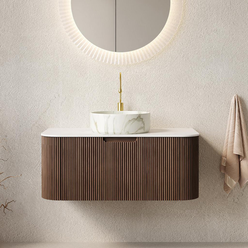 Meuble-lavabo de salle de bain mural Dina, Noyer
