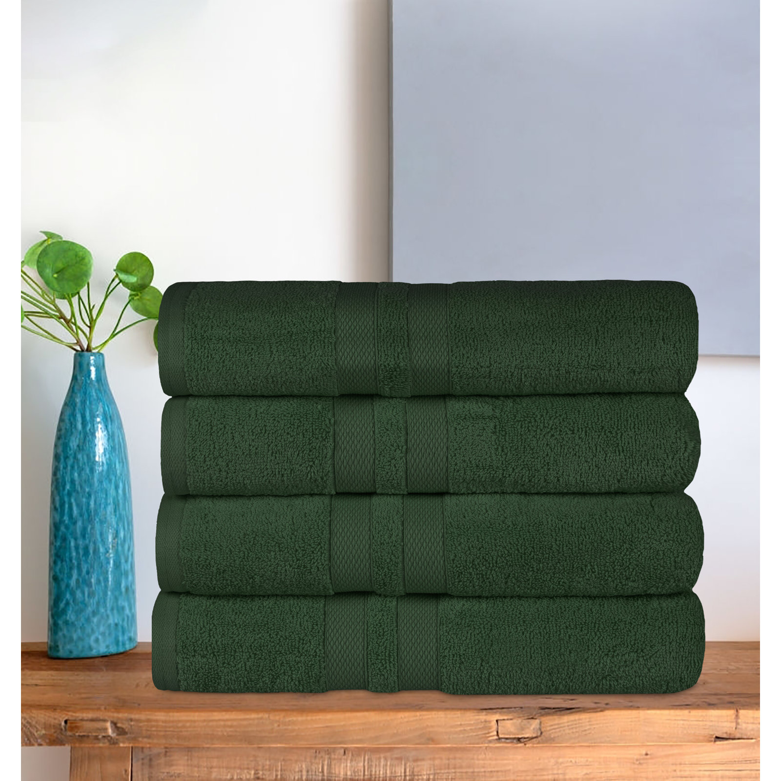 Winthrop Cotton Quick-Drying Solid Bath Towel Set, Forest Green