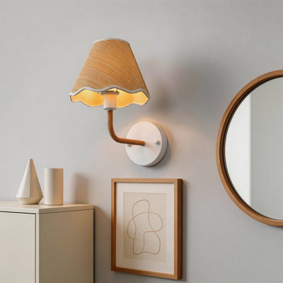 11.8''(H) Rattan Bohemian Sconces Light Bedside Armed Wall Sconce Light Lamp with Woven Shade