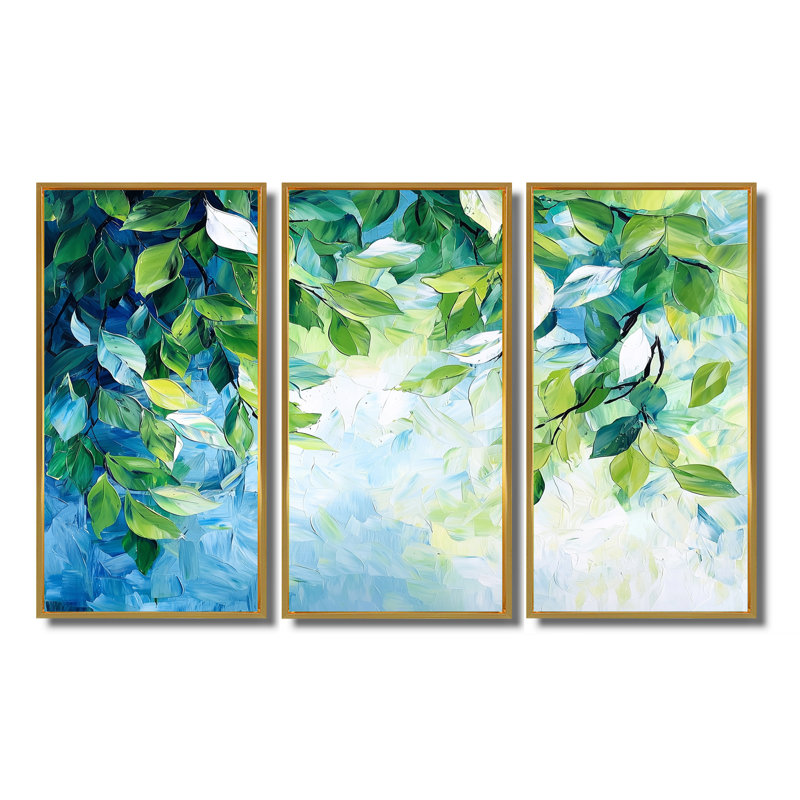 «Summer Green Branches In The Wind III - Leaves», ensemble d'art mural, H 28 po x l 36 po, Reproduction avec cadre flottant