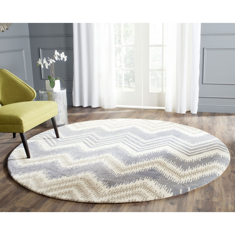 Tapis bleu / ivoire en laine touffeté à la main Simryn, Rond 7 pi