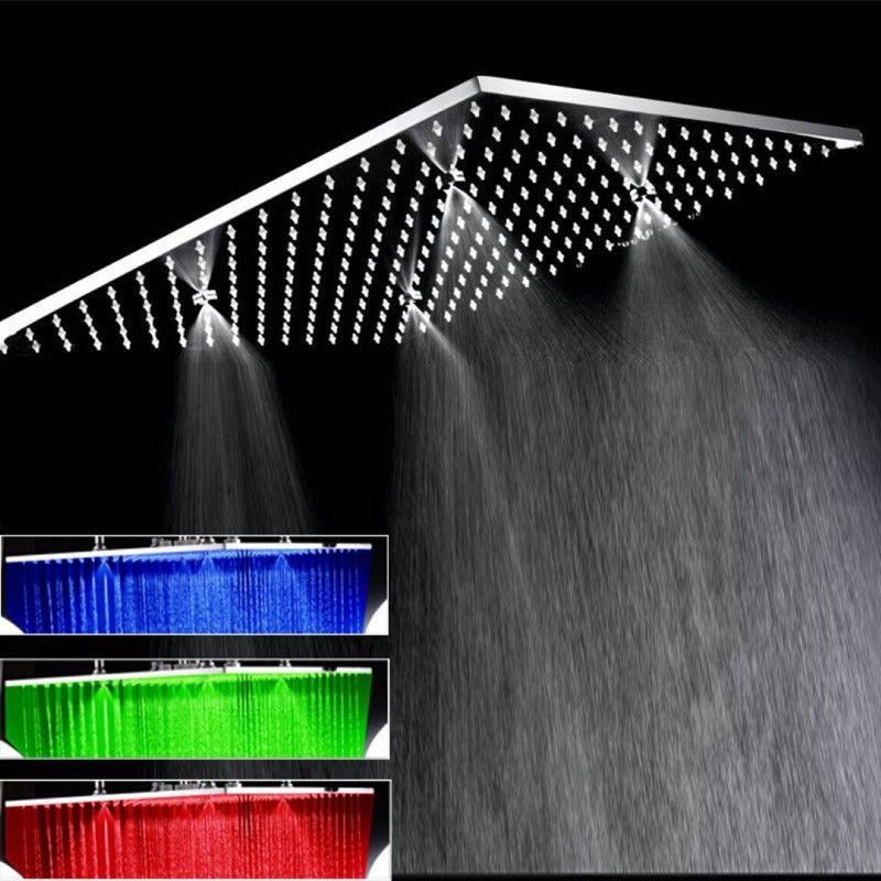 Square Stainless Steel LED Shower System with Spray Mist Rainfall Shower Head