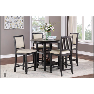 Ensemble de salle à manger à hauteur de comptoir 5 pièces blanc antique et brun avec tablettes intégrées et chaises confortables, parfait pour les maisons modernes et traditionnelles