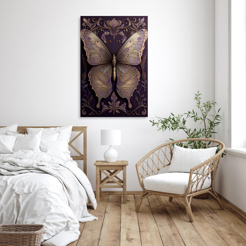 Lavande et papillon, impression sur toile tendue, H 20 po x L 16 po x l 1,25 po