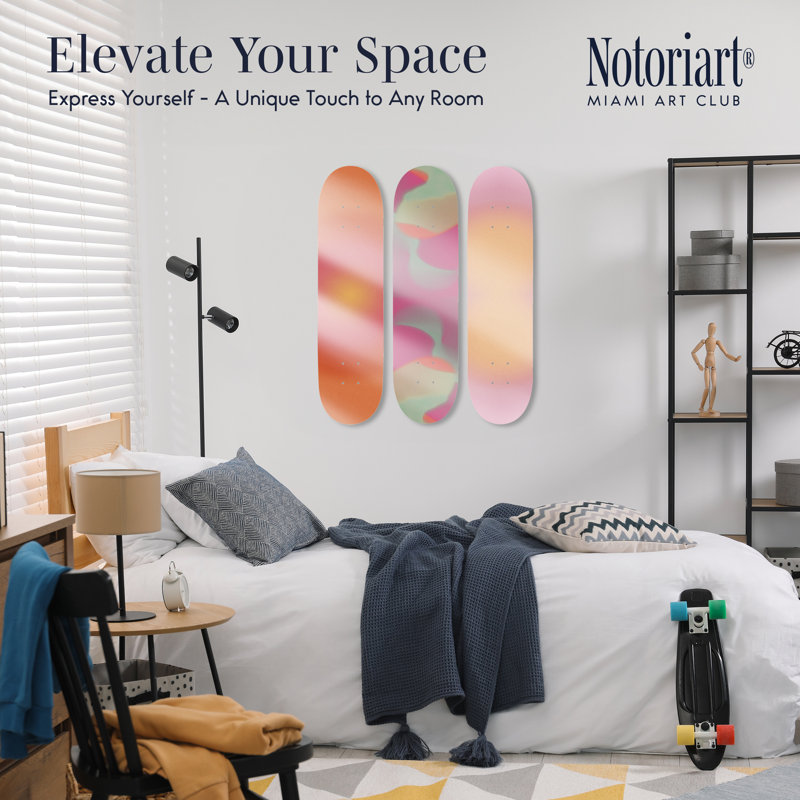Notoriart Moody Abstracts, ensemble d'art mural en acrylique, 3 pièces 8 po x 32 po, ensemble de planche à roulettes Groovy Sunset