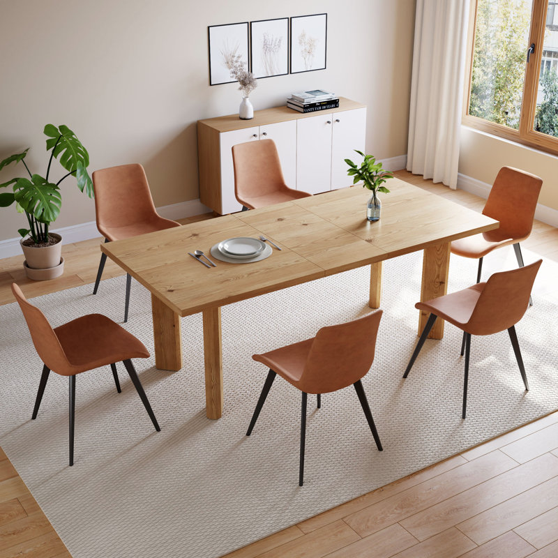 Extendable Dining Table For 6-8, Modern Wood Kitchen Table Rectangular Table For Dining Room, Living Room, Brown