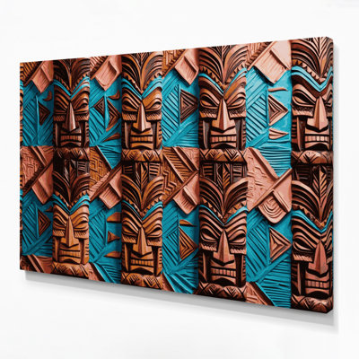 Hawaiian Geometric Tiki Patterns Black Canvas Wall Art