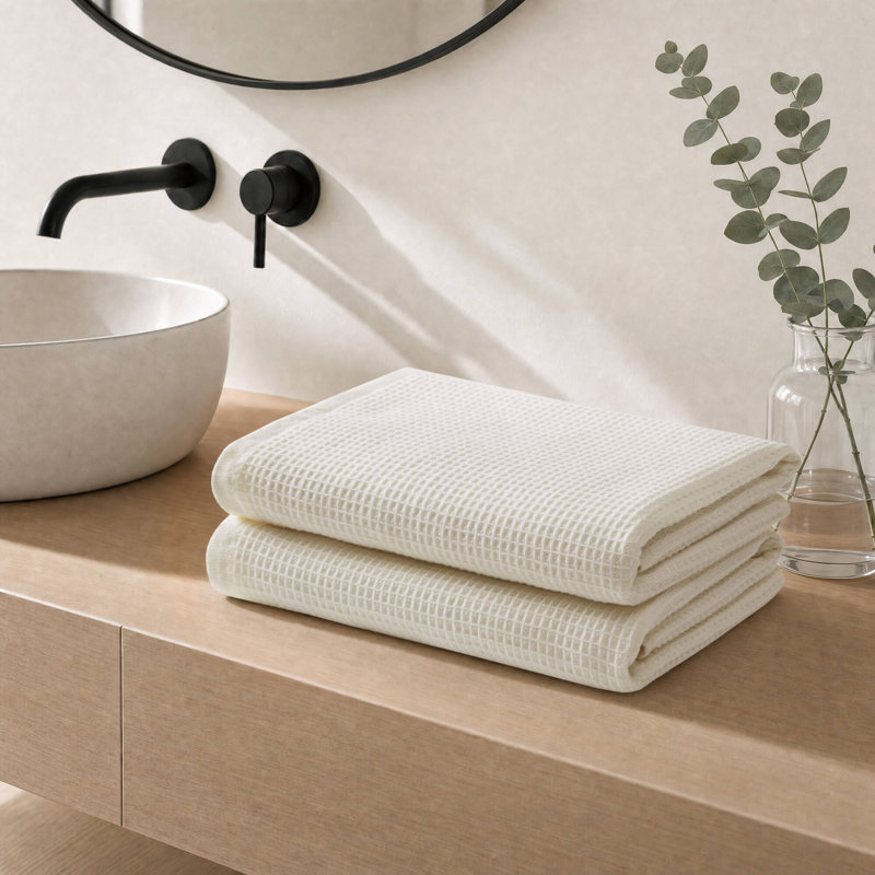 Madison Park Millstreet 2 Piece Waffle Bath Towel Set, Gris, Serviette essuie-main