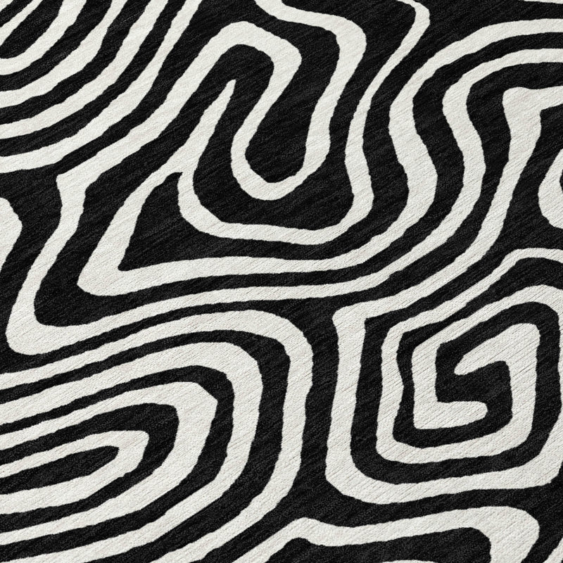 Evalora Black Washable Indoor-Outdoor Rug - , 2'6" x 3'10"