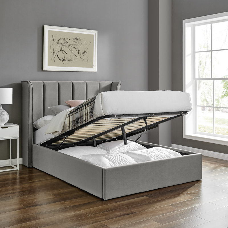 Ashok Upholstered Ottoman Storage Bed, King (150 x 200 cm), Grey
