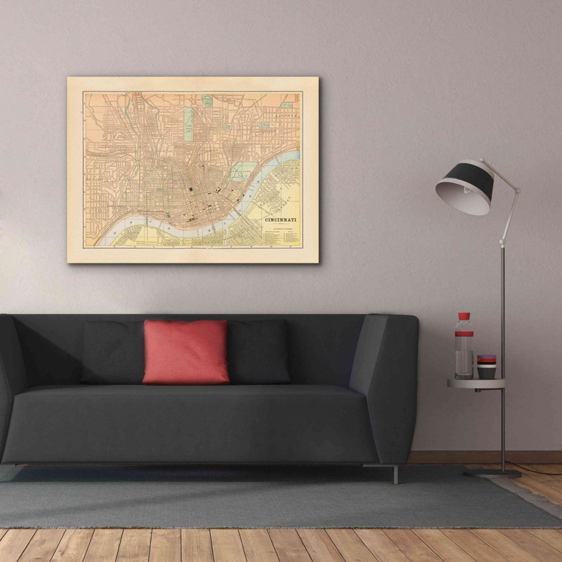 «Map of Cincinnati» par Wild Apple Portfolio, art mural sur toile, H 40 po x l 54 po x P 1,5 po