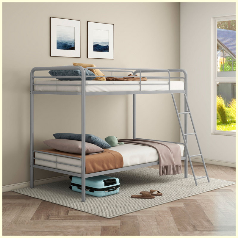 Cadre de lit simple superposé au-dessus d'un lit simple argent brillant Long Beach, mobilier de chambre moderne peu encombrant