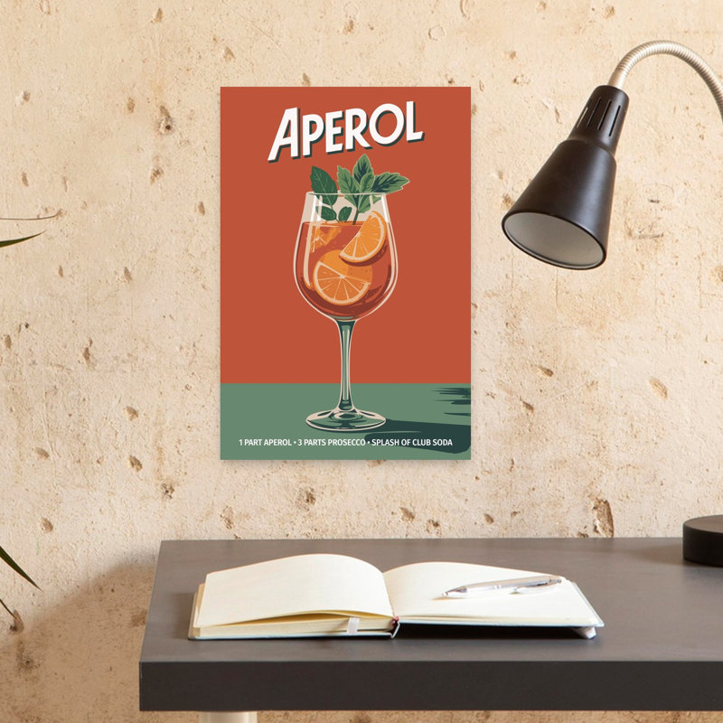 «Retro Orange Cocktail», art mural rétro rétro coloré, H 18 po x l 12 po