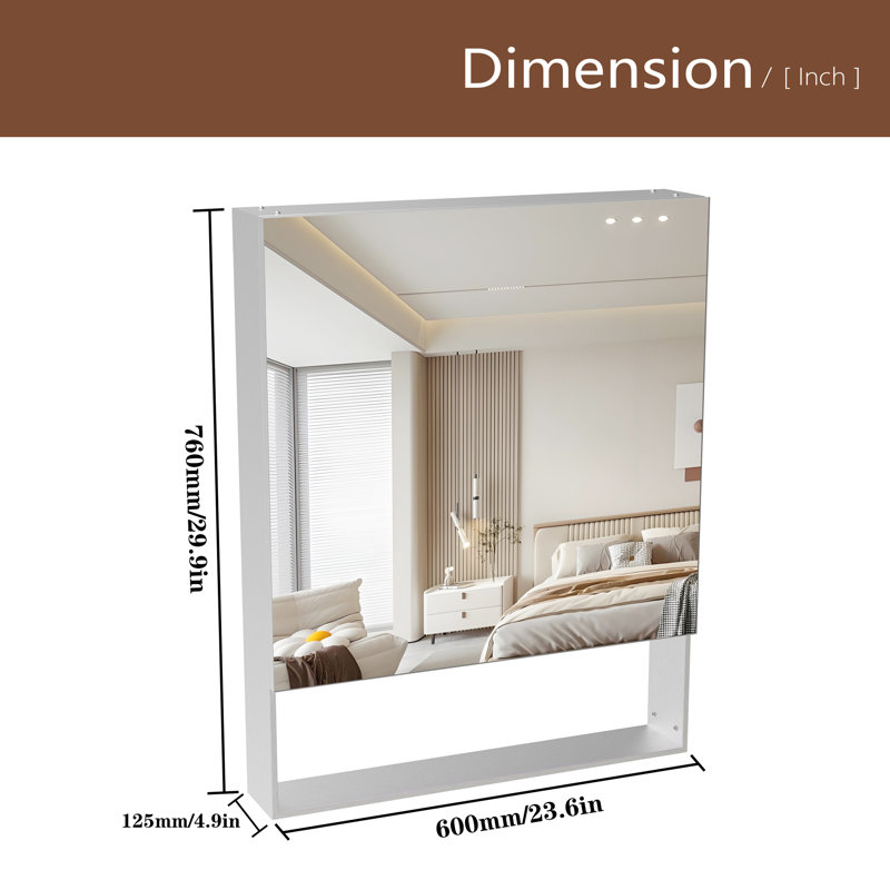 Armoire à pharmacie 24 po x 30 po avec miroir pour salle de bain, miroir de salle de bain mural avec rangement, tablettes réglables, cadre en aluminium, fixation en surface argent