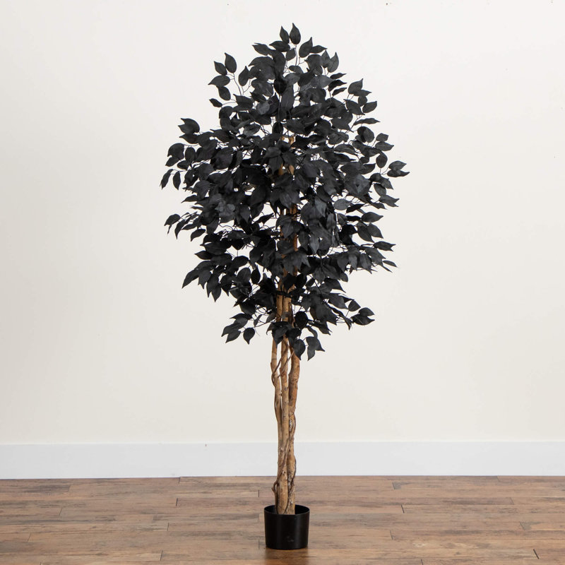 Ficus artificiel noir d'Halloween avec tronc naturel, H 60 po x l 28 po x P 28 po