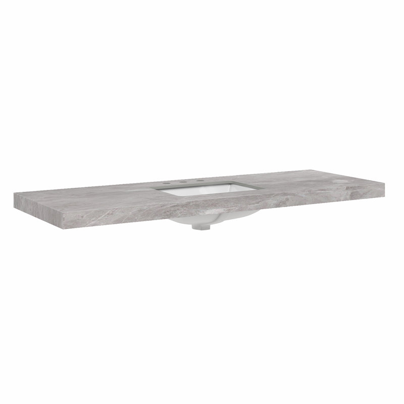 Dessus de meuble-lavabo double en porcelaine Furinno, Gris italien, Bol simple, Central