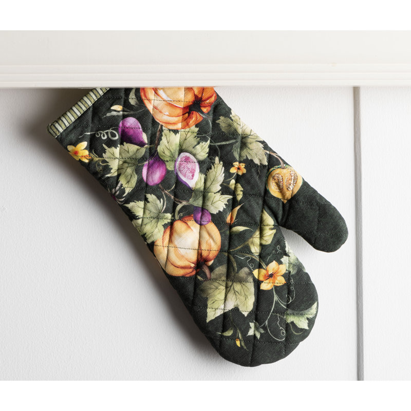 Maison d'Hermine Pumpkin Garden - Gant de cuisine et manique vert foncé 100 % coton - 19 x 33 cm et 20 x 20 cm