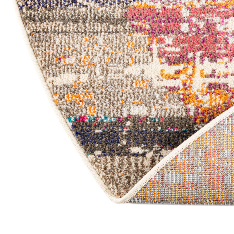  Tapis abstrait orange / gris, Rond 3 pi 3 po