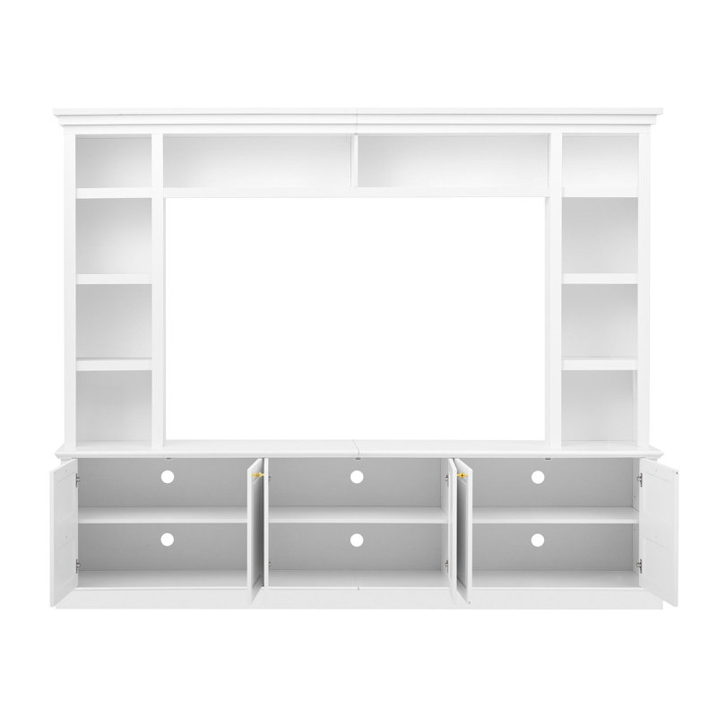 Meuble télé de 70 pouces avec bibliothèque et pont pour téléviseurs jusqu'à 65 pouces, Blanc