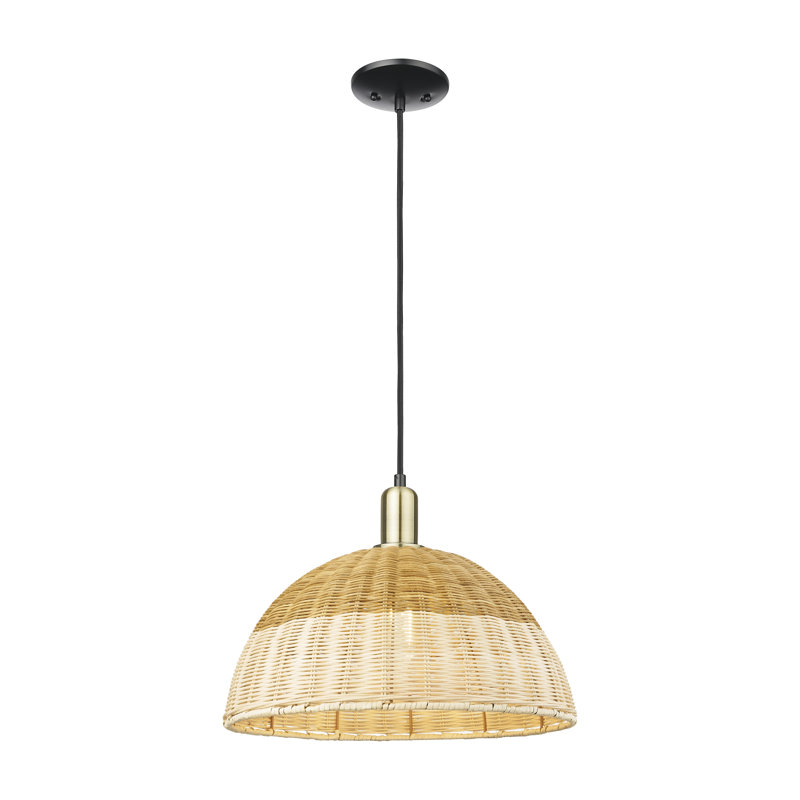 Cidalino - Mini-luminaire suspendu à cordon 1 lumière avec abat-jour tressé - Abat-jour, Laiton antique noir