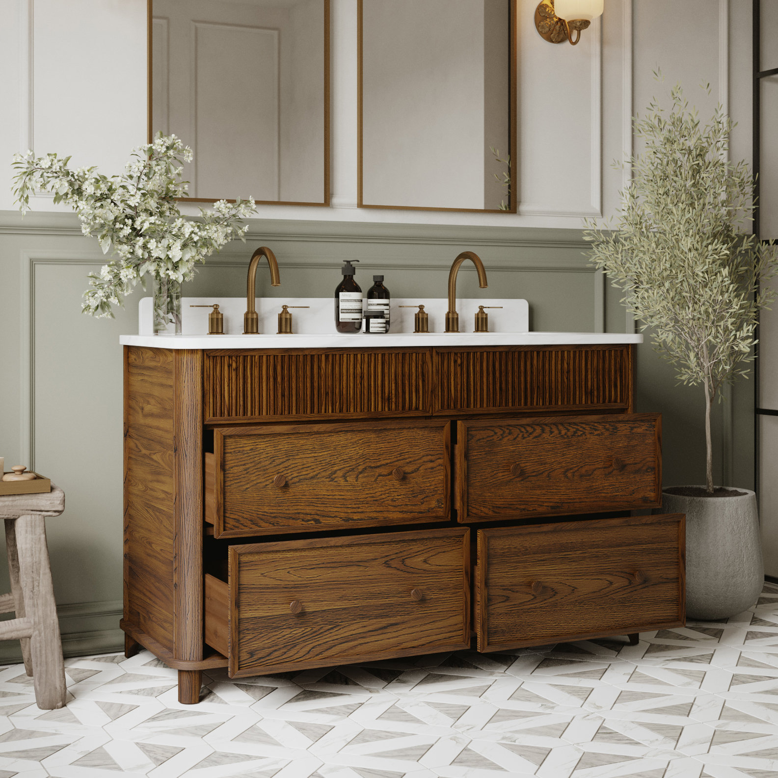 Kennedy Oak Single Bathroom Vanity, Enhanced Brown Oak, 54"