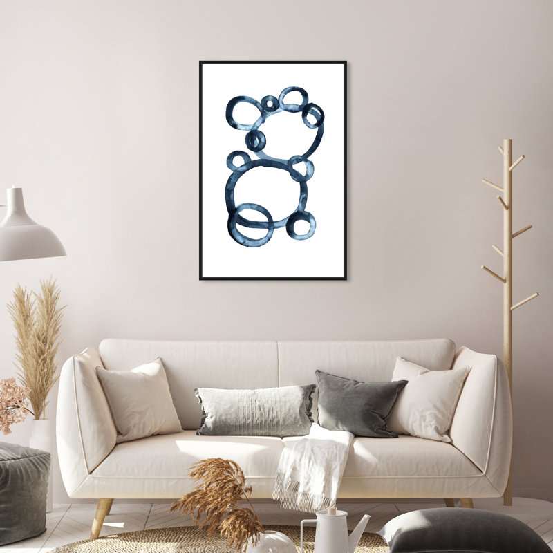 Modern Single Line Geometric Bear Print, Black Floater Framed, 31" H x 21" W