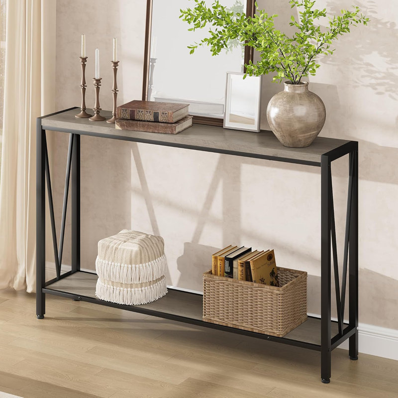 43" Console Table, 2-Tier Industrial Narrow Entryway Table , Long Sofa Table, Grey