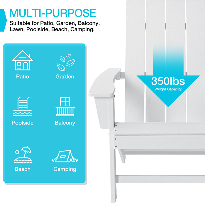Chirokitia High-Density Polyethylene Adirondack Chair Oversized Patio Chair, White