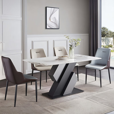 Simple Rectangular Rock Slab Dining Table Sets