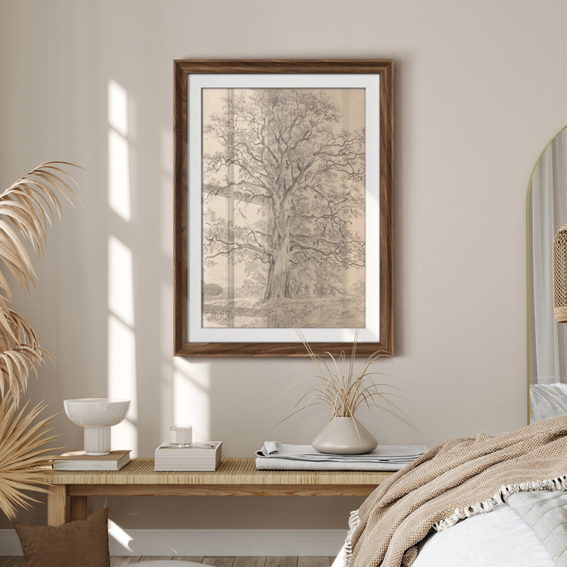 Art mural vintage rétro encadré pour chambre à coucher - 26 po x 36 po brun avec mat blanc