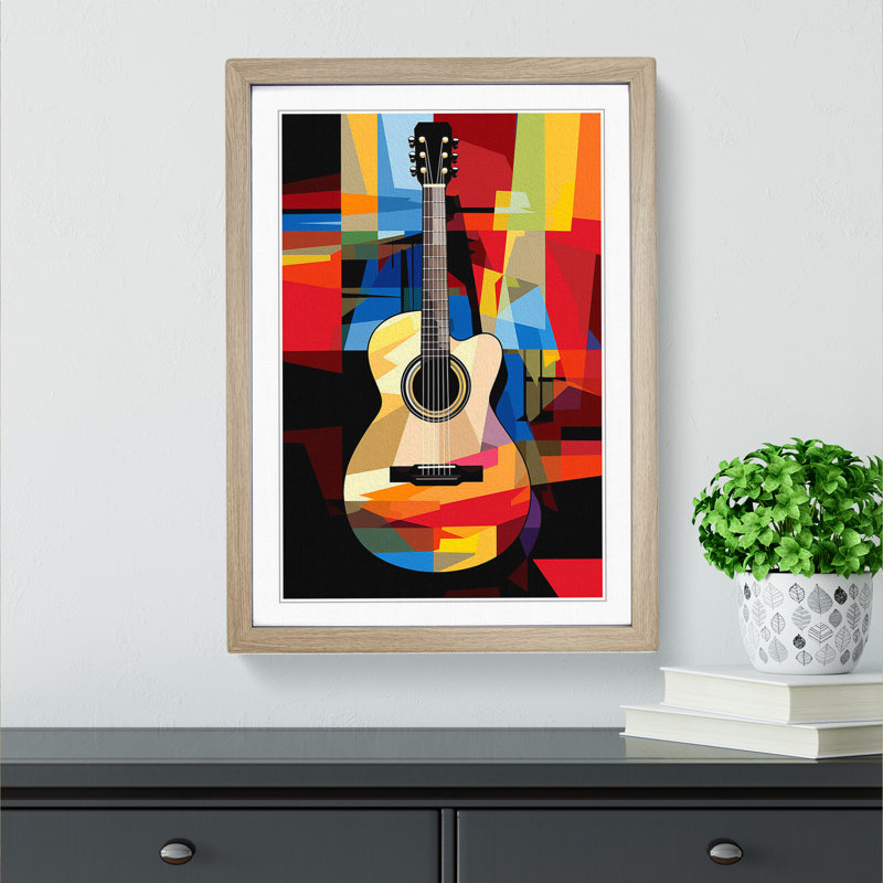 Acoustic Guitar Pop - Single Picture Frame Print on Wood, 46cm H x 34cm W x 2cm D, Oak