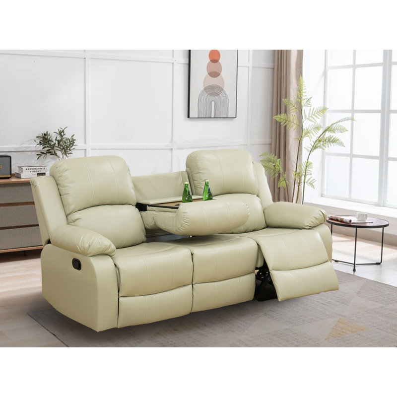 Lysi Faux Leather Recliner, Beige Faux Leather