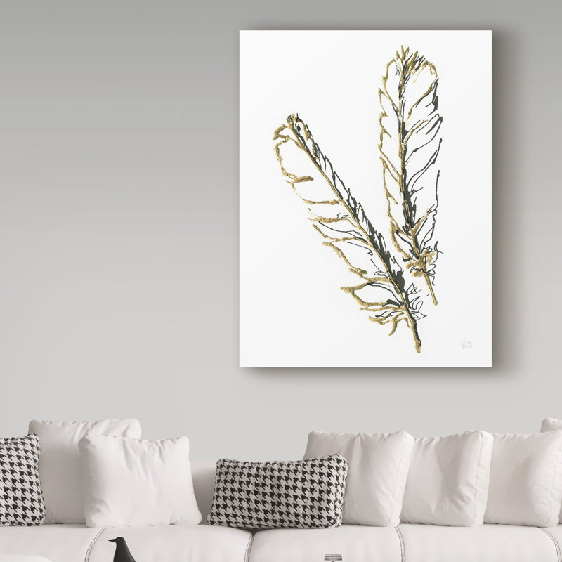 'Gilded Red Tailed Hawk Feather' Acrylic Painting Print on Wrapped Canvas, 19" H x 14" W x 2" D