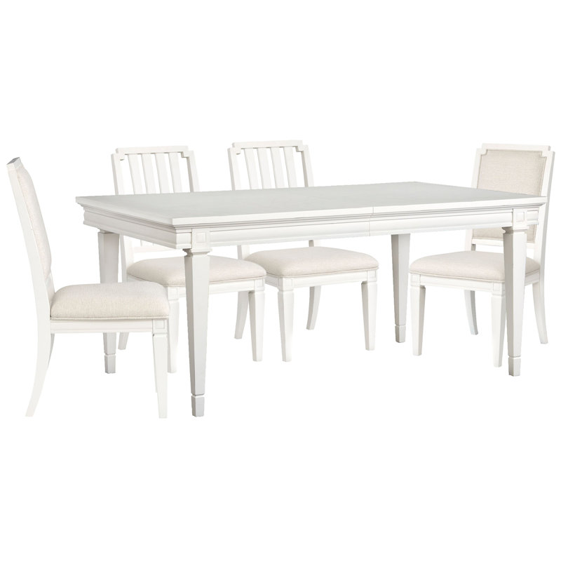 Extendable Rectangular Dining Table With 2 Side Chairs And 2 Upholstered Side Chairs, 5 Pcs: Table, 4 Chairs