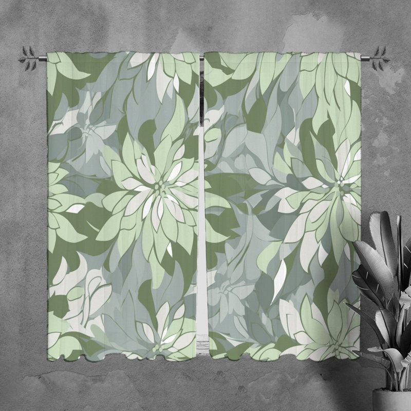 Motif de rideaux à motif floral vert - 6031, L 20 po x L 82 po