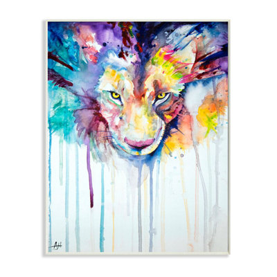 " Cool Colorful Large Cat Lion Portrait Animal Watercolor Painting "