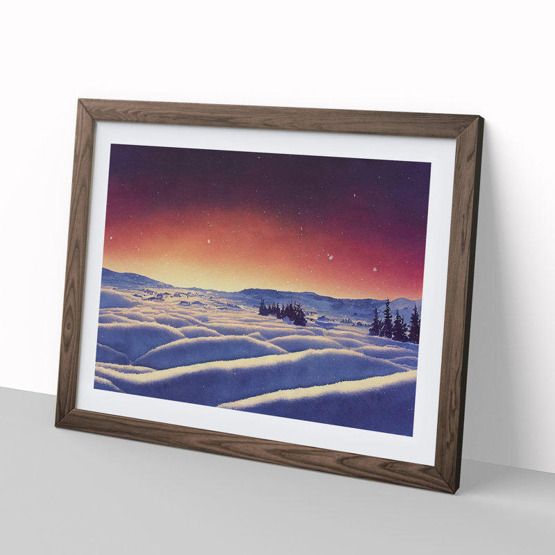 XH1022-10251X Winter Sunset Landscape Vol.2 - Single Picture Frame Print, 46cm H x 64cm W x 2cm D, Walnut