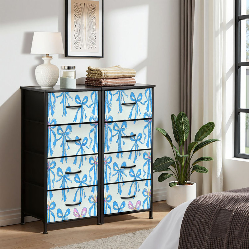 4 Drawer Dresser for Bedroom, Narrow Chest of Drawers, Wooden Top and Study Iron Frame 18"x37.5"-(WxH)