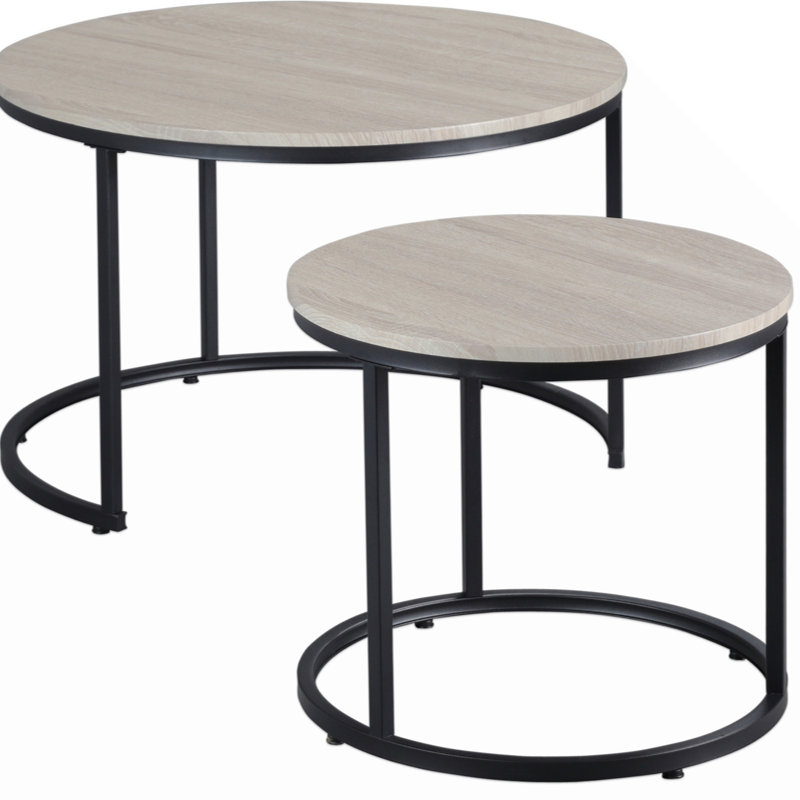 HOMCOM Round Nesting Tables Set Of 2, Stacking Coffee Table Set With Metal Frame  ,