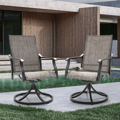 Outdoor Swivel Chair of 2, Patio Dining Chairs with High Back with Dining Chair Set for Lawn, Grayish Brown by Red Barrel Studio