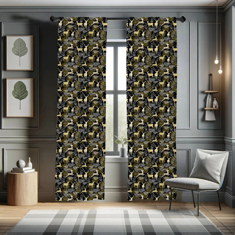 Nature Woodland and Deer Semi-Sheer Rod Pocket Curtain Panels, 28" x 95"