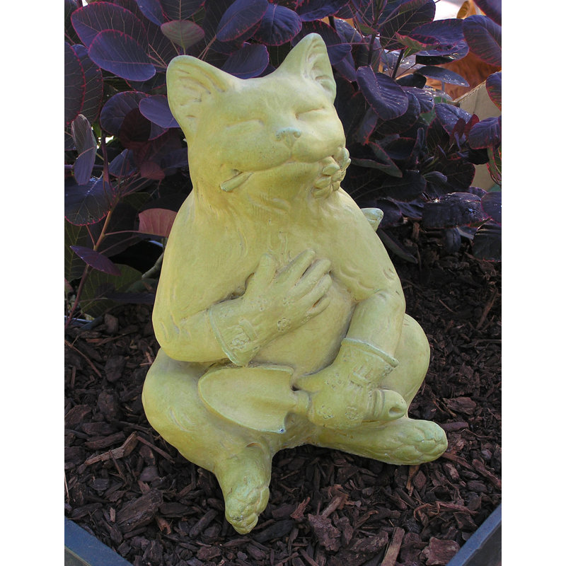 Statue de jardinage de chat, Bronze patiné