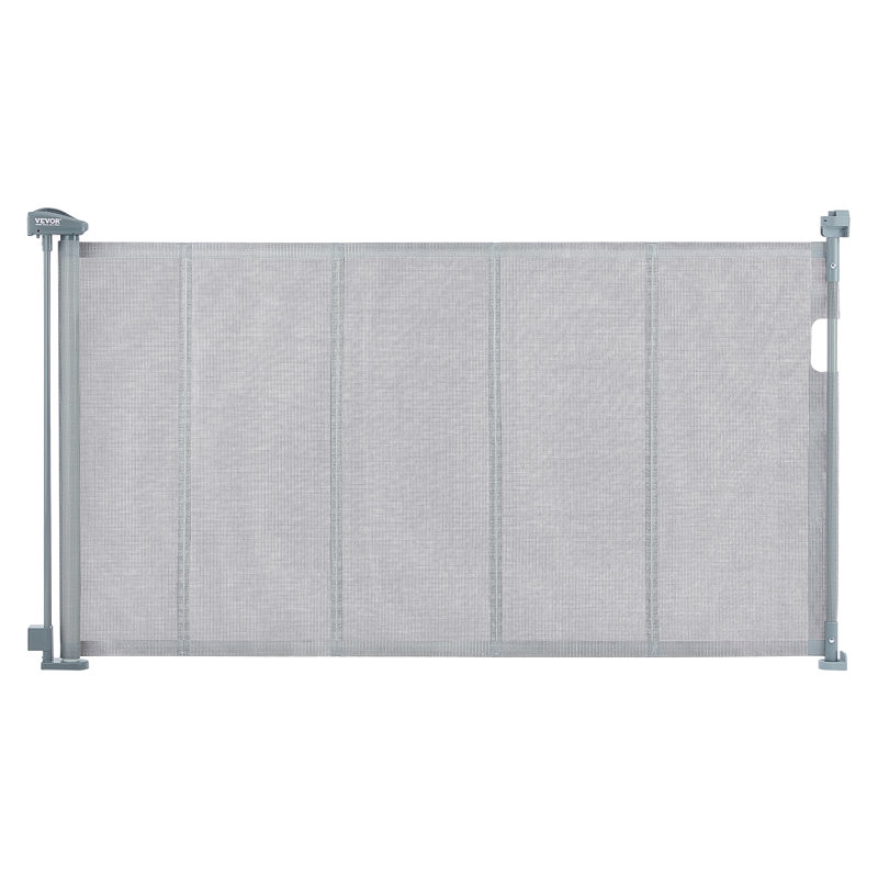 Gray Retractable Mesh Pet and Baby Gate for Stairs
