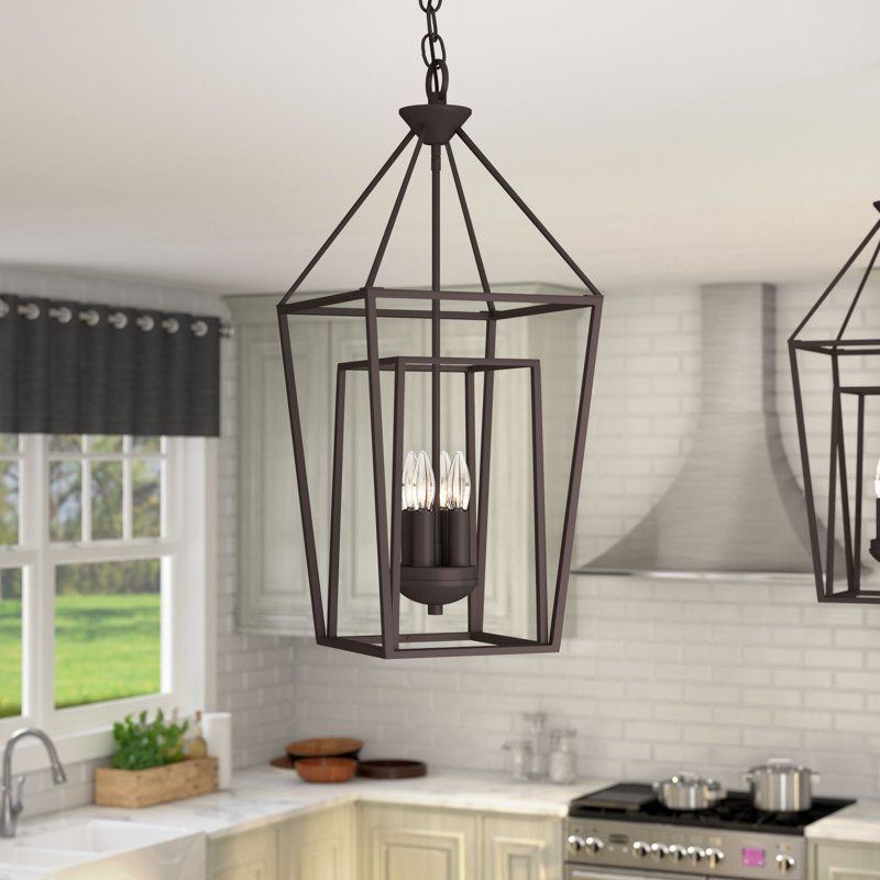 Luminaire suspendu géométrique à 4 lumières Aadyanth, Bronze huilé