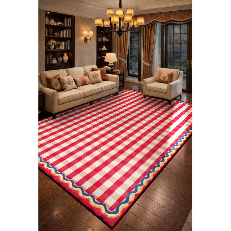 Tapis tissé rose à carreaux lavables Mosso, 3'3" x 6'7"