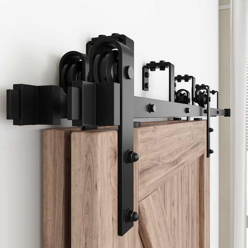 Double Bypass Matte Black Barn Door Hardware Kit, 96-inch Track