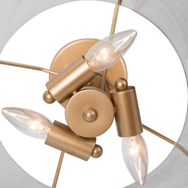3-Light Mini Semi-Flush Mounted Ceiling Light for Foyer Hallway Stairwell Kitchen Gold with Seeded Glass