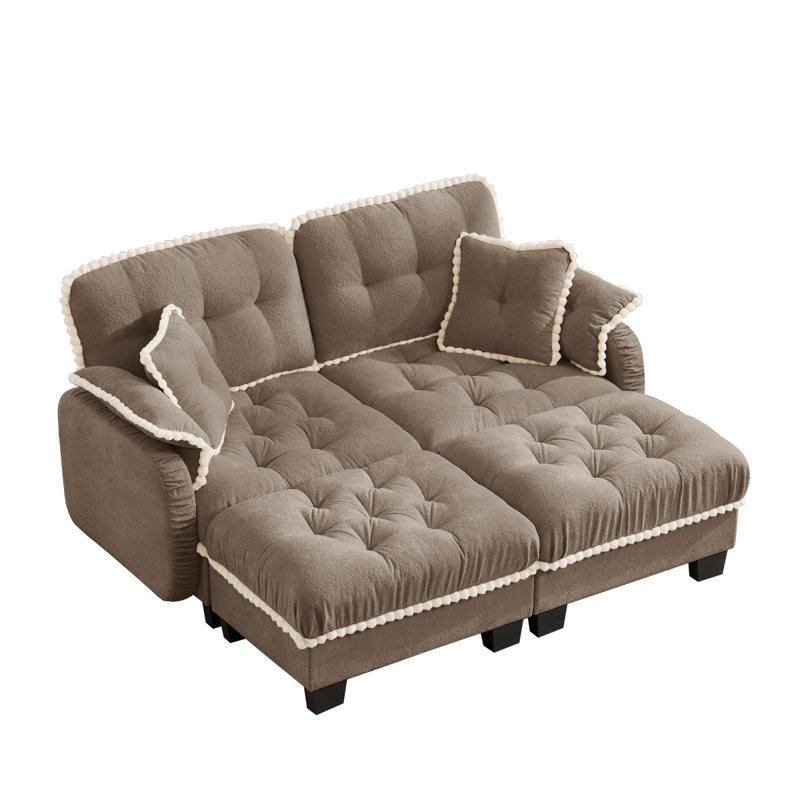 Canapé en forme de U en chenille avec 4 coussins, repose-pieds mobile et garniture capitonnée matelassée à conception ergonomique, canapé à assise profonde facile à assembler pour le salon, le bureau, un appartement, brun